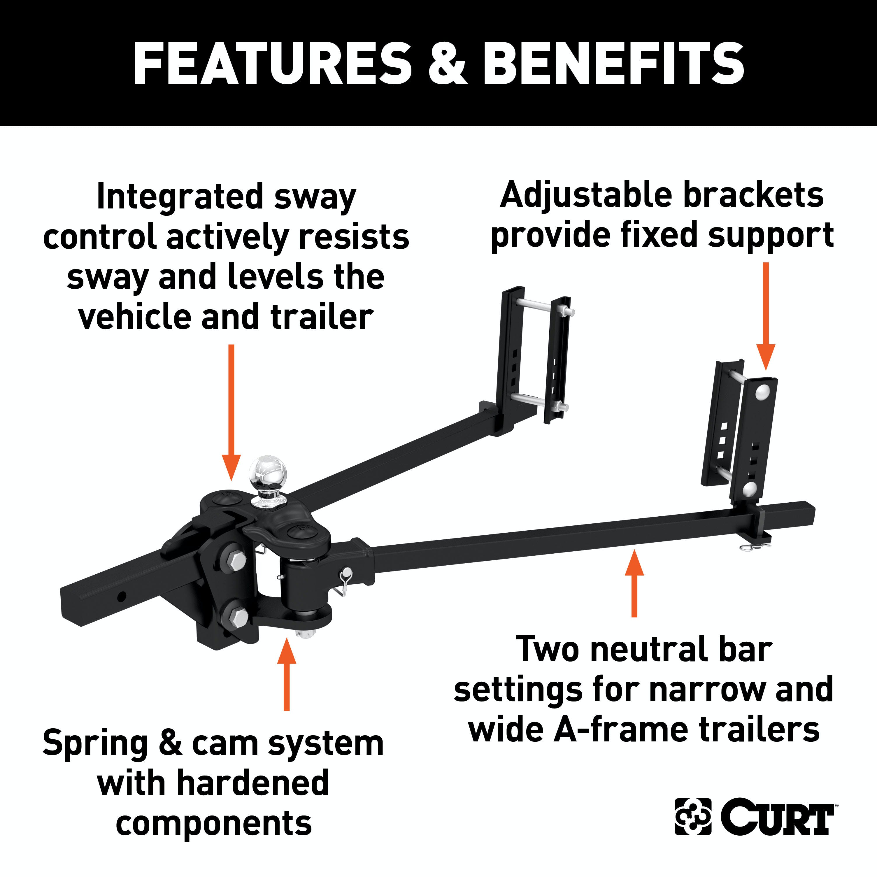 CURT 17501 TruTrack Weight Distribution Hitch with Sway Control (10-15K, 35-9/16 Bars)