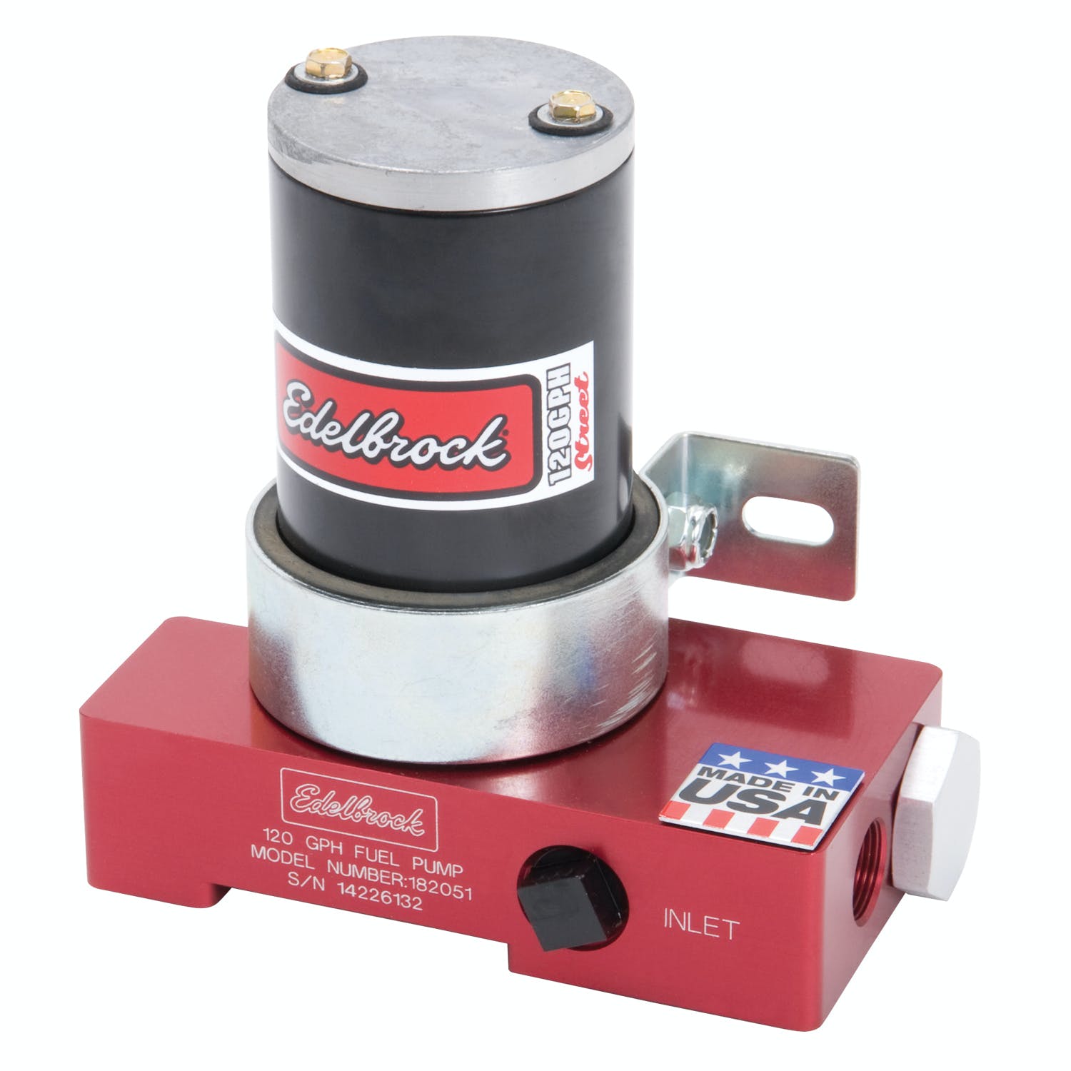 Edelbrock 182051 ELECTRIC FUEL PUMP CARBURATED APP 120 GPH EDELBROCK ENGRAVED RED ANODIZE FINISH