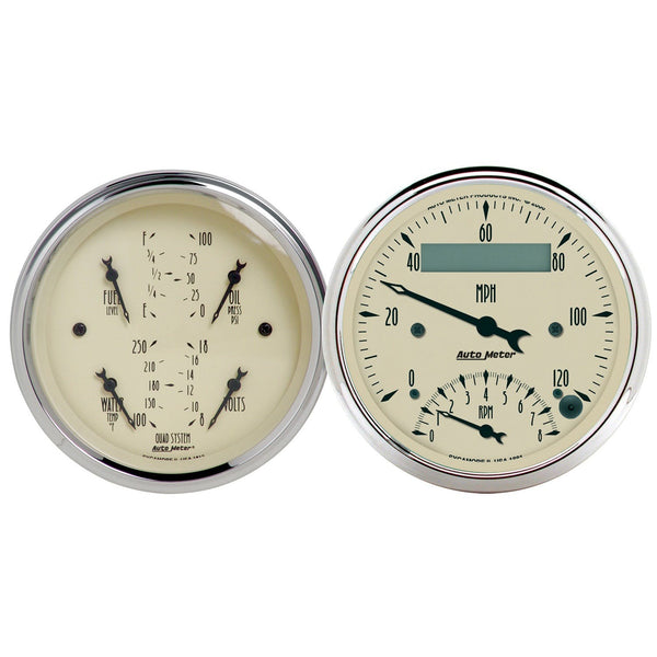 AutoMeter Products 1820 Gauge Kit; 2 pc.; Quad/Tach/Speedo; 3 3/8in.; Antique Beige