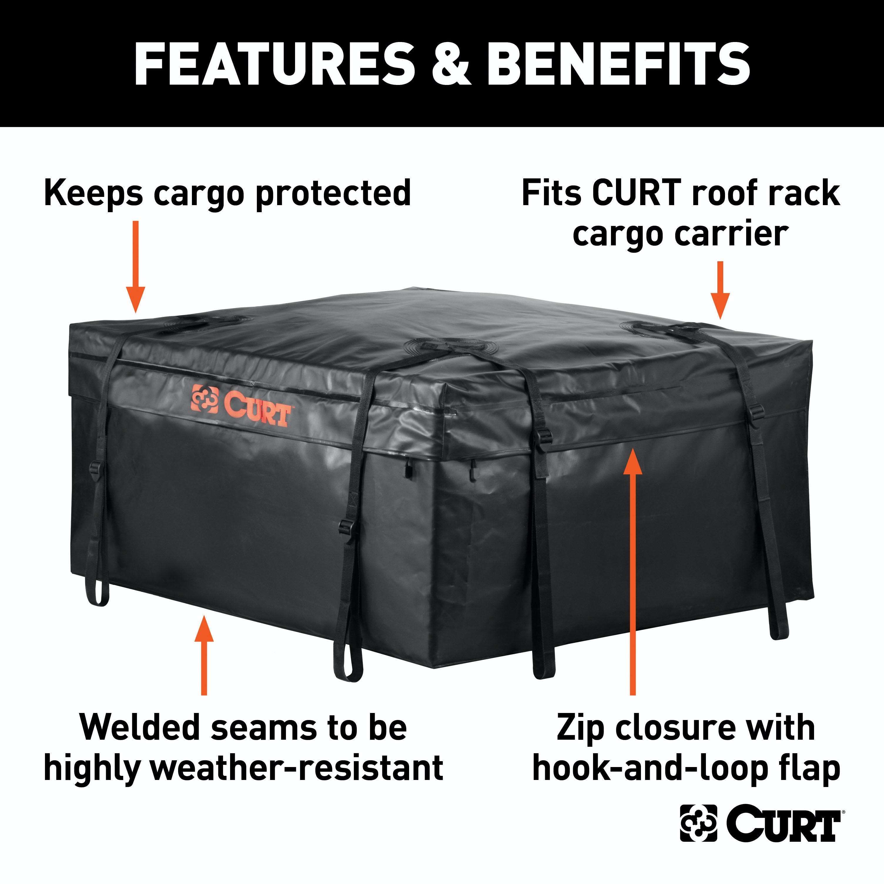 CURT 18220 38 x 34 x 18 Weather-Resistant Vinyl Roof Rack Cargo Bag