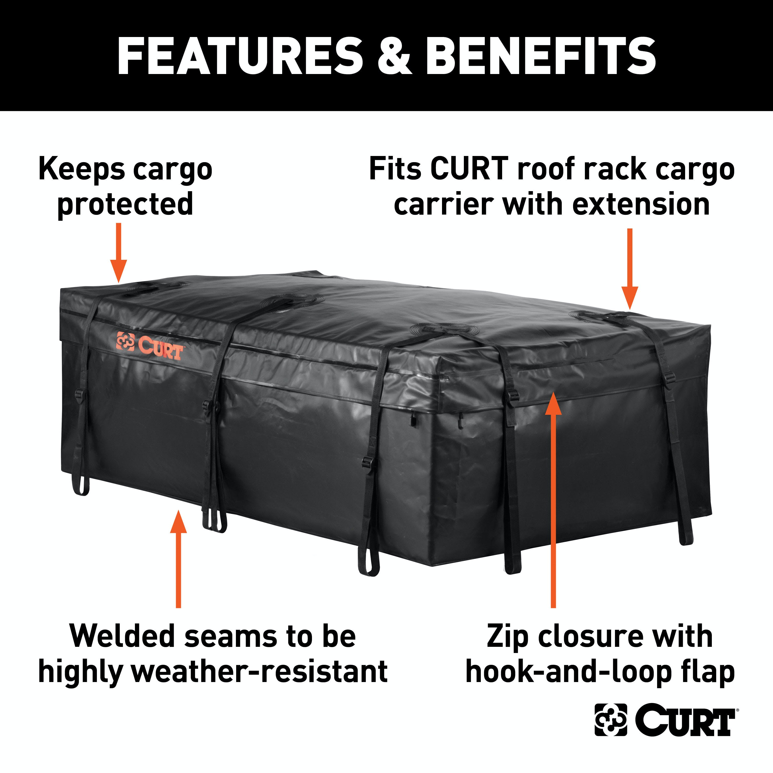 CURT 18221 59 x 34 x 21 Weather-Resistant Vinyl Roof Rack Cargo Bag