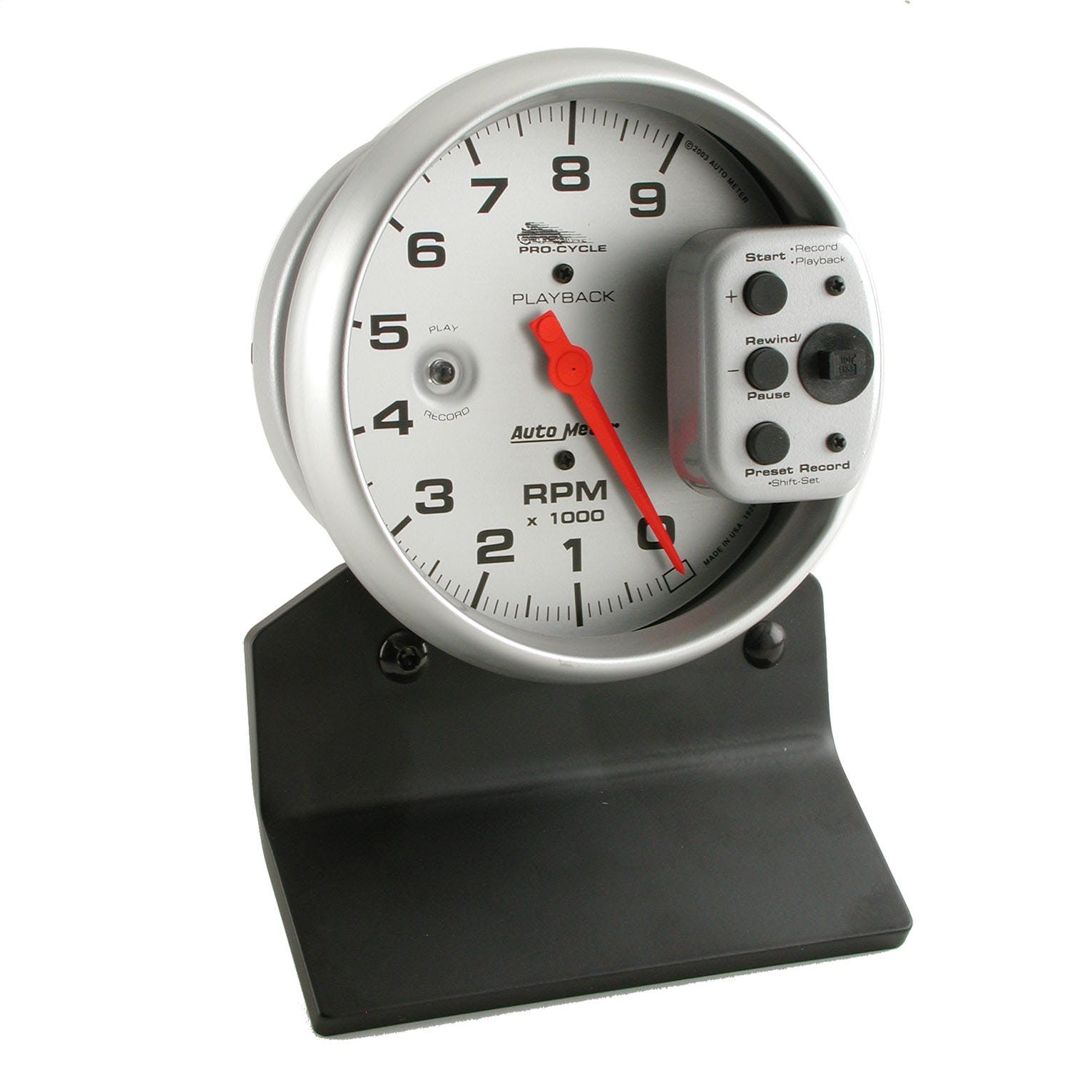 AutoMeter Products 19264 Tachometer Gauge, Silver-Pro Cycle 5, 9K RPM, Pedestal with RPM Playback