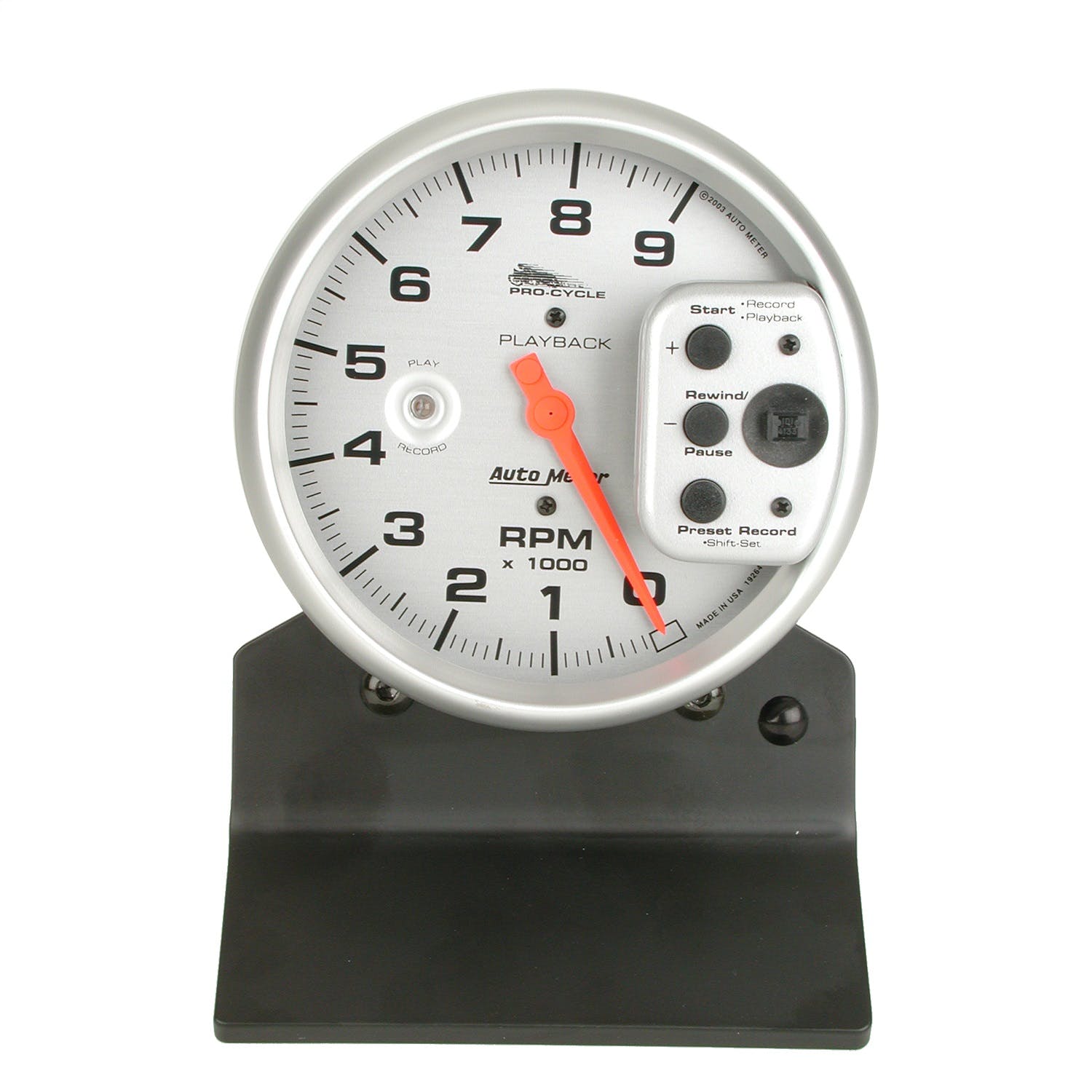 AutoMeter Products 19264 Tachometer Gauge, Silver-Pro Cycle 5, 9K RPM, Pedestal with RPM Playback