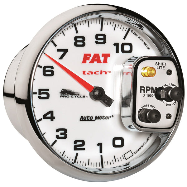 AutoMeter Products 19265 Tachometer Gauge, White-Pro Cycle 5, 10K RPM, Shift Lite 2and4 Cylinder, Fat