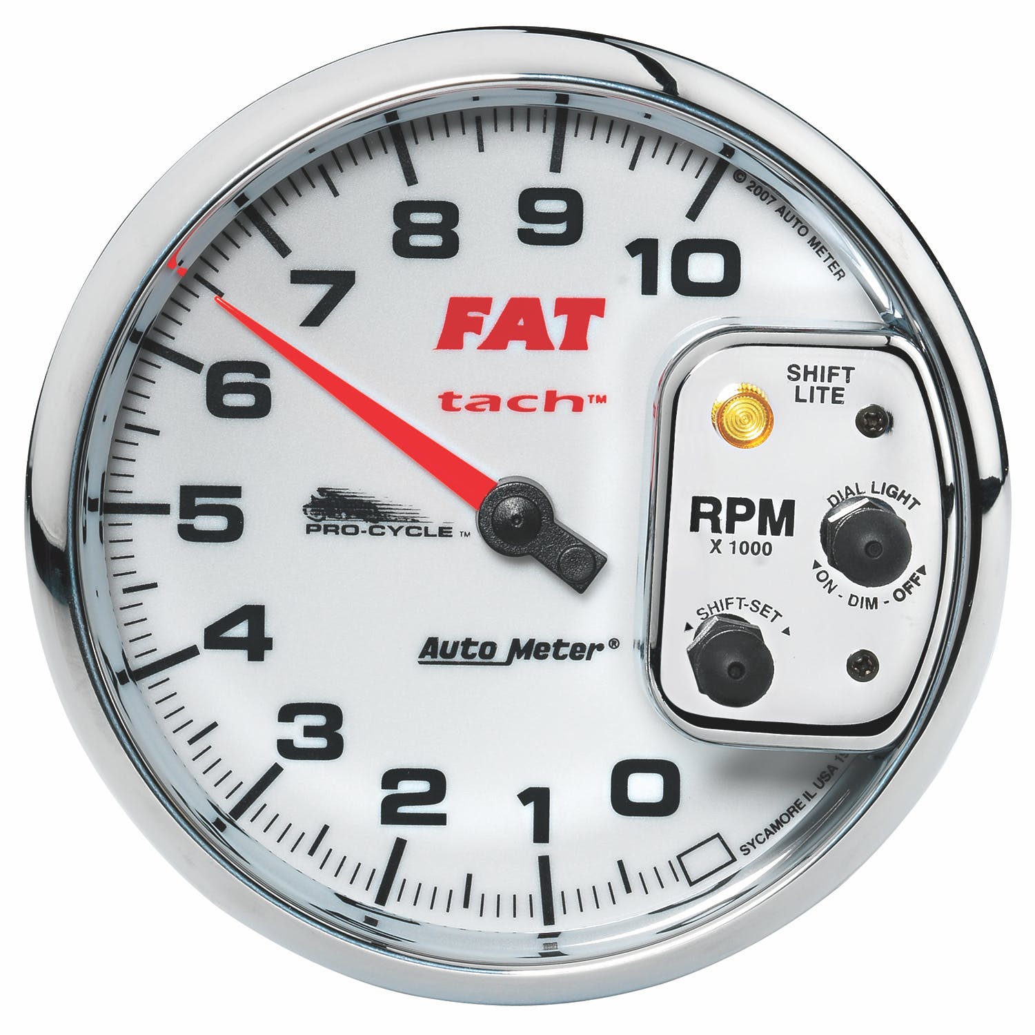 AutoMeter Products 19265 Tachometer Gauge, White-Pro Cycle 5, 10K RPM, Shift Lite 2and4 Cylinder, Fat