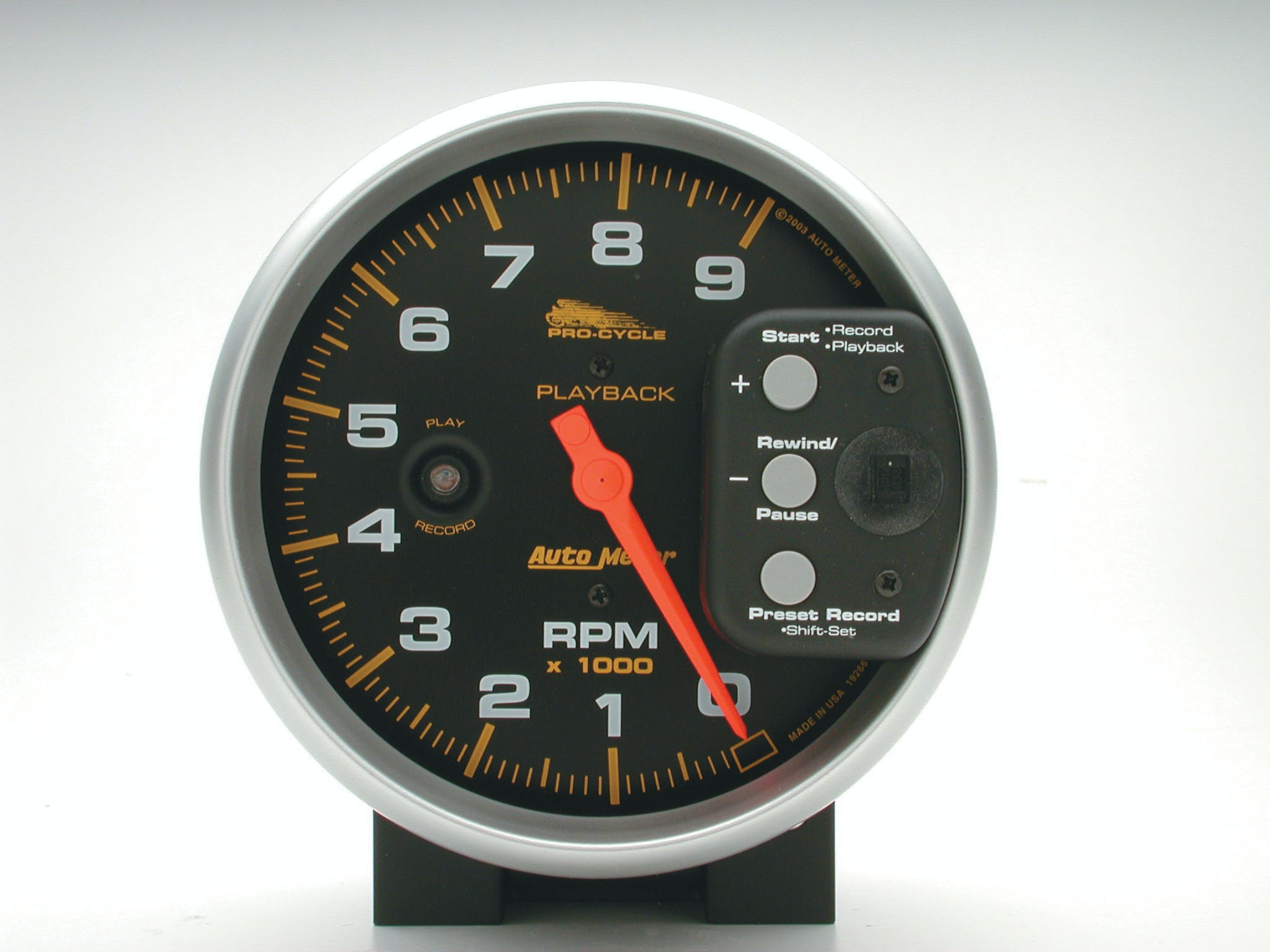 AutoMeter Products 19266 Tachometer Gauge, Black-Pro Cycle 5, 9K RPM, Pedestal with RPM Playback