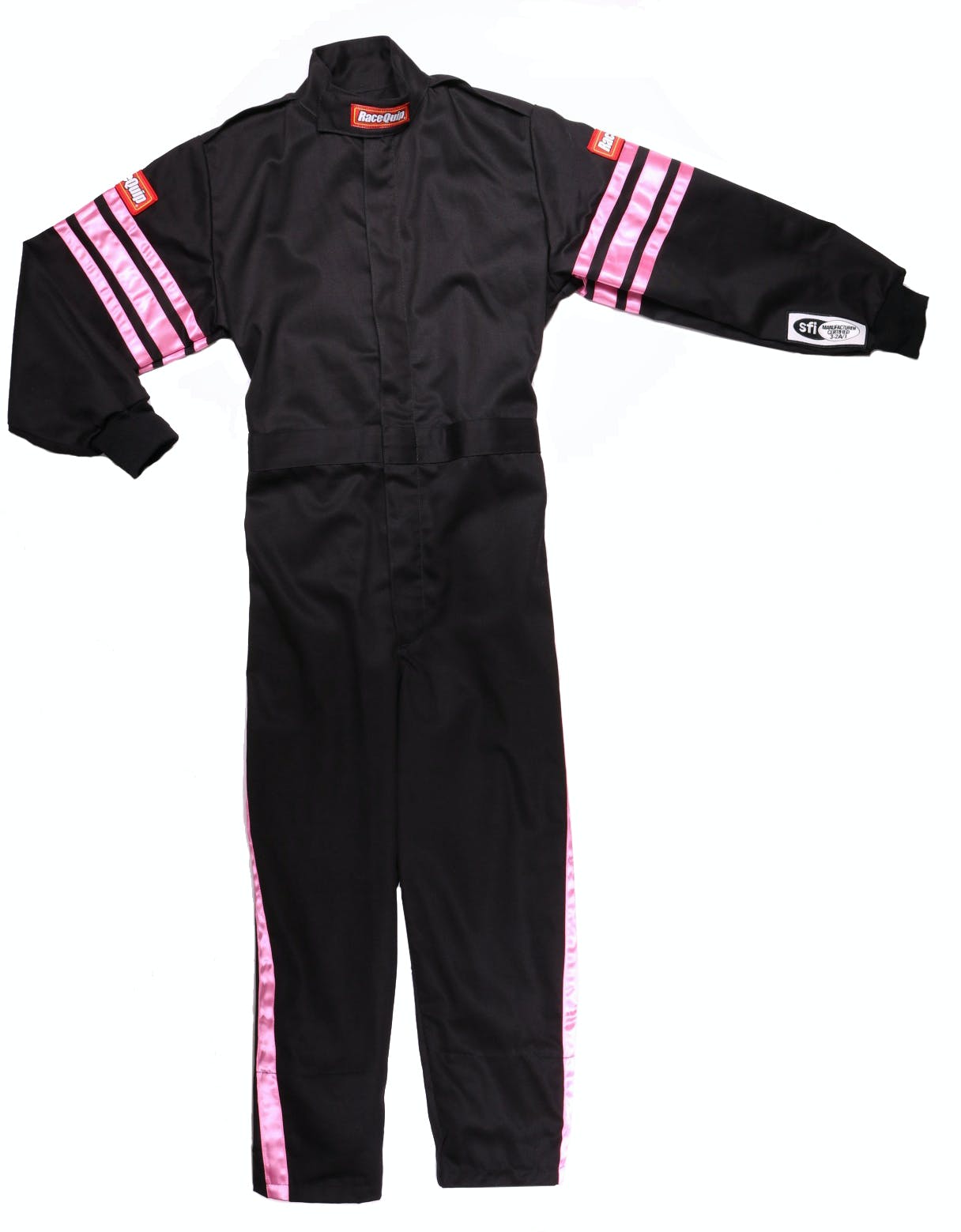 RaceQuip 1950890 SFI-1 Pyrovatex One-Piece Single-Layer Youth Racing Fire Suit (Black/Pink-XXS)
