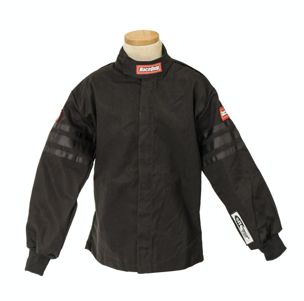 RaceQuip 1969990 Single Layer Racing Driver Fire Suit Jacket SFI 3.2A/ 1; Black Trim Youth, XXS