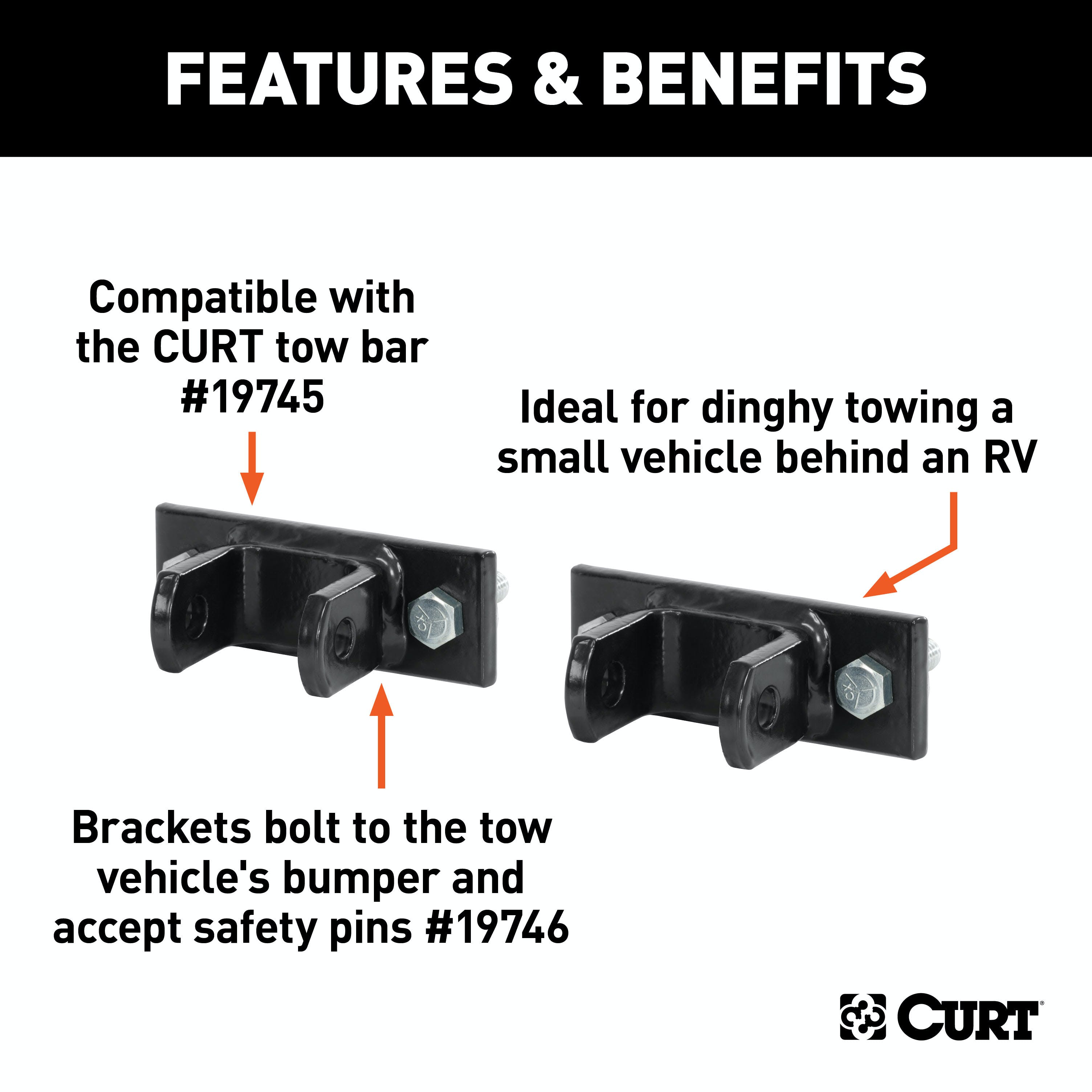 CURT 19748 Adjustable Tow Bar Bumper Brackets (1/2 Pin Holes)