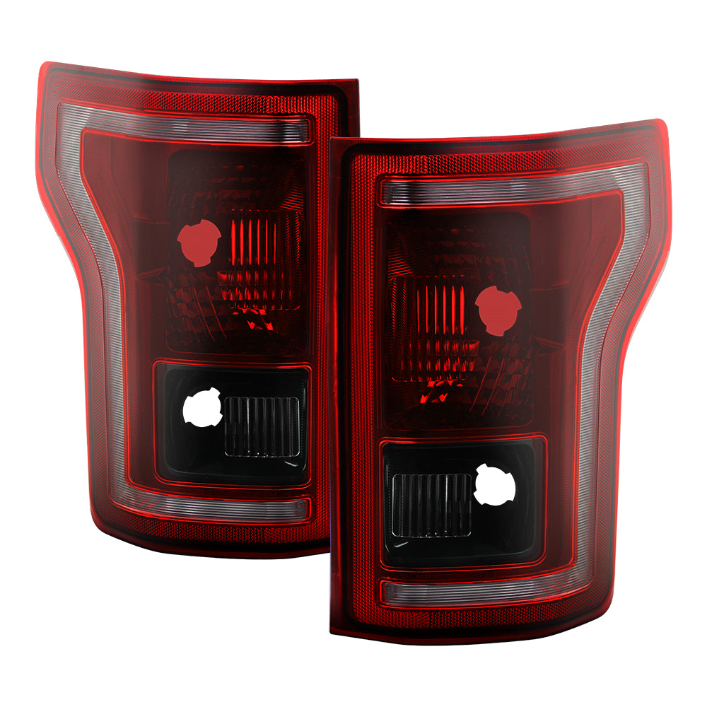 XTUNE POWER 9950841 Ford F150 15 17 Halogen (No Blindsport) Tail Light Signal 3157(Not Included) ; Reverse W21W(Not Included) ; Brake 3157(Not Included) SET Dark Red Smoke
