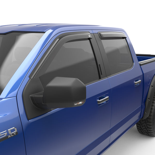 EGR tape-on window visors front & rear set dark smoke Extended Cab 15-22 Ford F-150 17-22 Ford F-250 & F-350 Super Duty