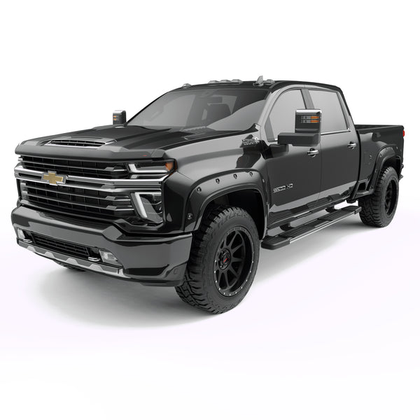 EGR Traditional Bolt-on look Fender Flares 20-22 Chevrolet Silverado 2500HD & 3500HD Painted to Code Black set of 4