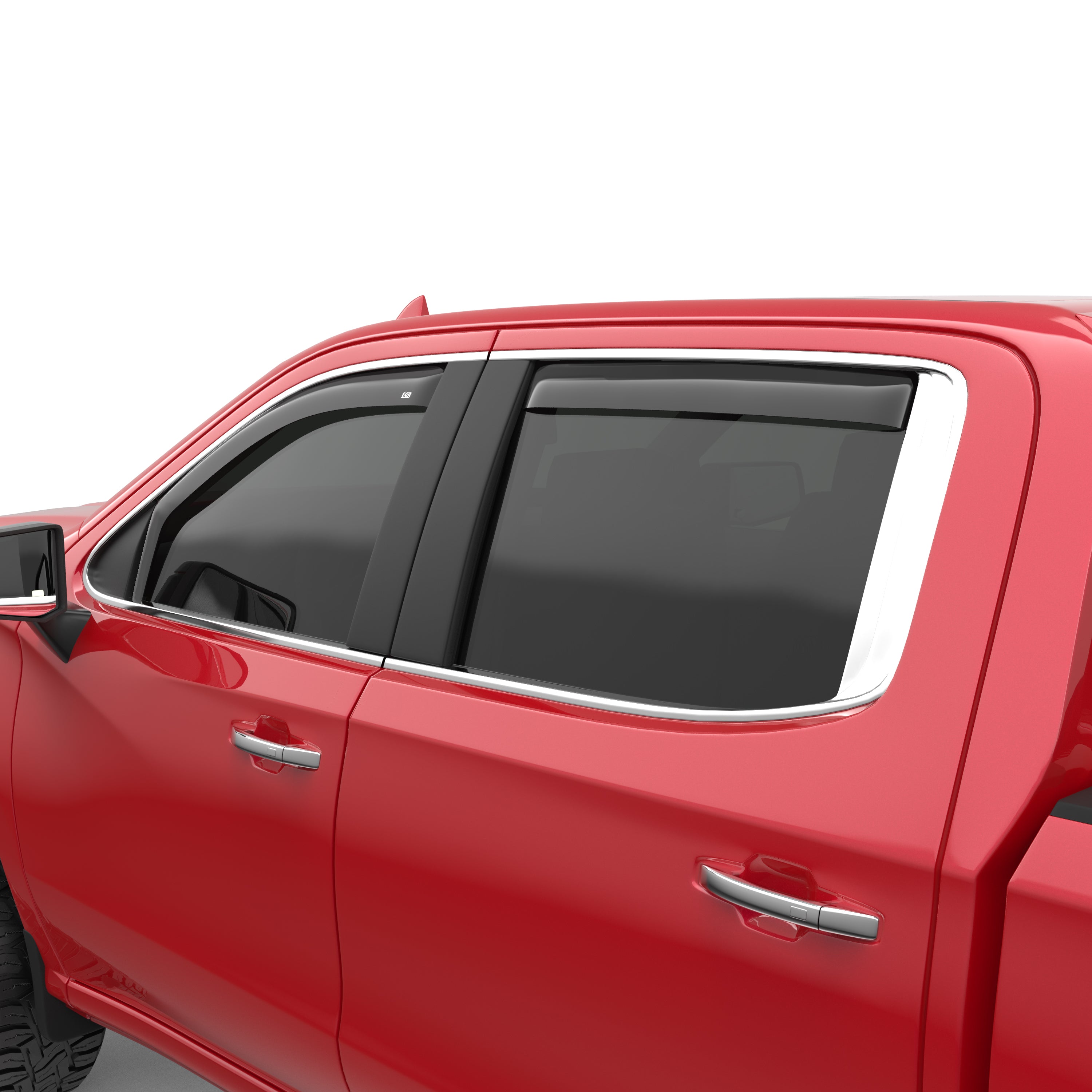 EGR in-channel window visors front & rear set dark smoke Extended Cab 19-22 Chevrolet Silverado & GMC Sierra 1500