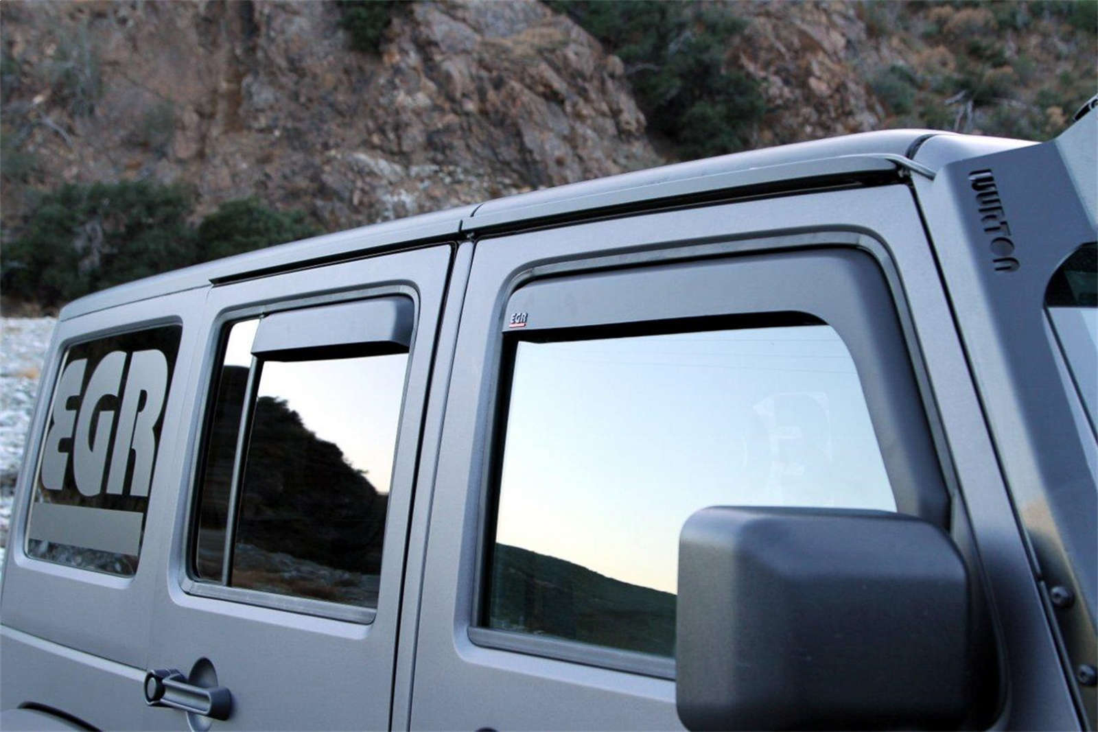 EGR in-channel window visors front & rear set matte black 07-17 4-Door Jeep Wrangler Unlimited