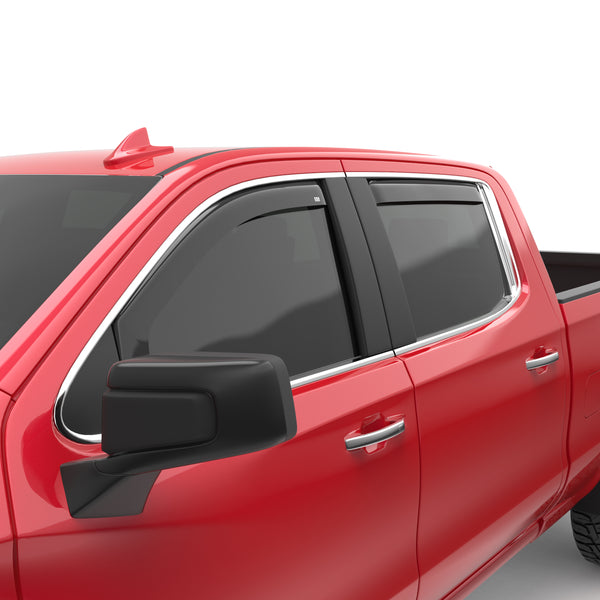 EGR in-channel window visors front & rear set dark smoke Extended Cab 19-22 Chevrolet Silverado & GMC Sierra 1500