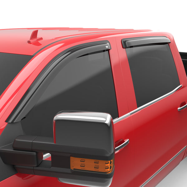 EGR tape-on window visors front & rear set dark smoke Crew Cab 14-18 Chevrolet Silverado & GMC Sierra 1500 15-19 Chevrolet Silverado & GMC Sierra 2500HD 3500HD