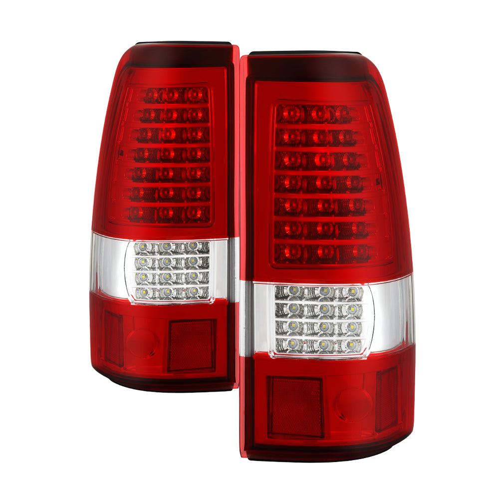 XTUNE POWER 9037627 Chevy Silverado 1500 2500 99 02 (Not Fit Stepside) GMC Sierra 1500 2500 3500 99 06 and 2007 Sierra Classic ““““C Shape““““ LED Tail Lights Red Clear