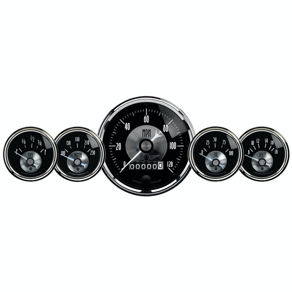 AutoMeter Products 2003 Gauge Kit; 5 pc.; 3 3/8in./2 1/16in.; Elec. Speedo w/wheel odo; Prestige Blk. Di