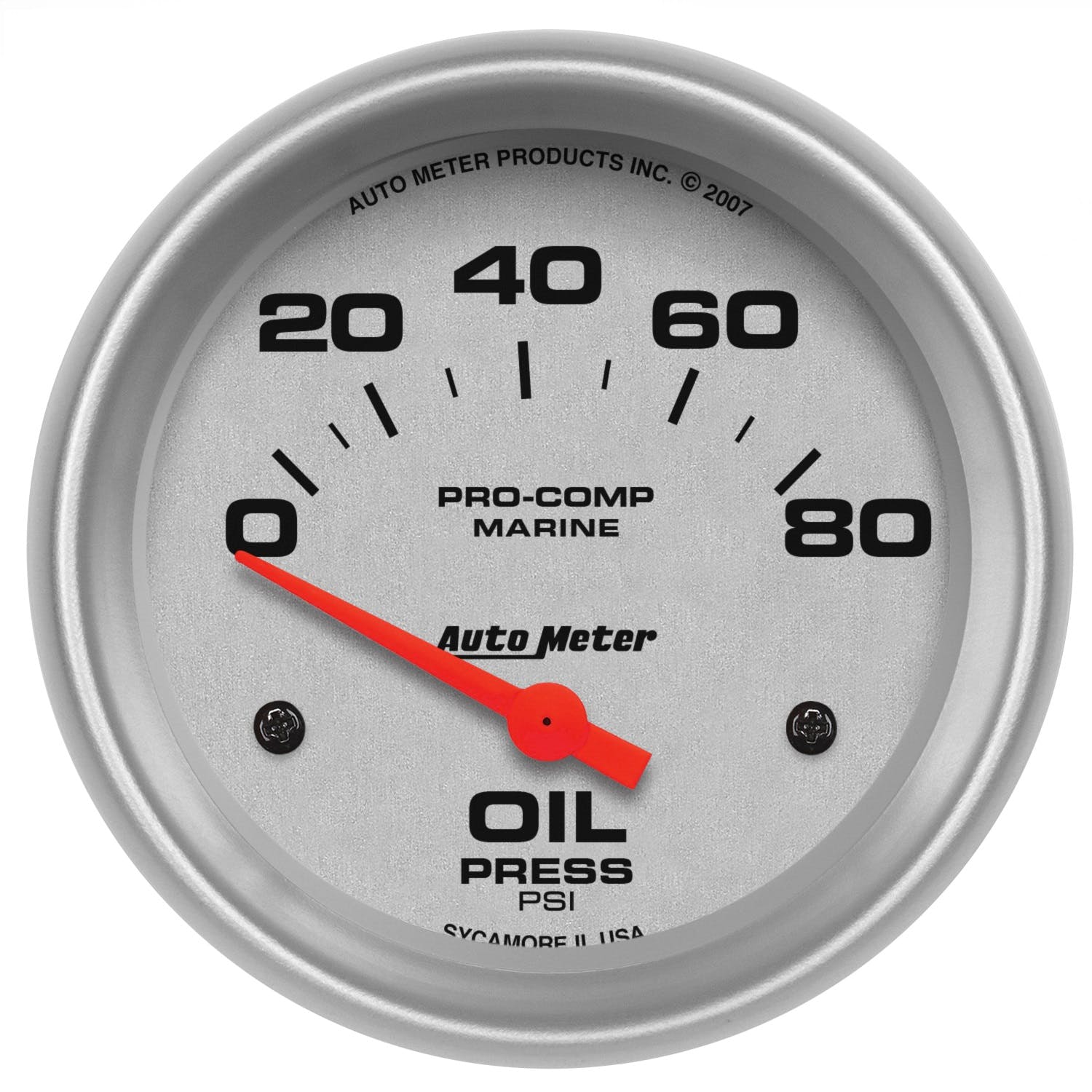 AutoMeter Products 200747-33 Oil Pressure Gauge, Electric-Marine Silver 2 5/8, 80PSI