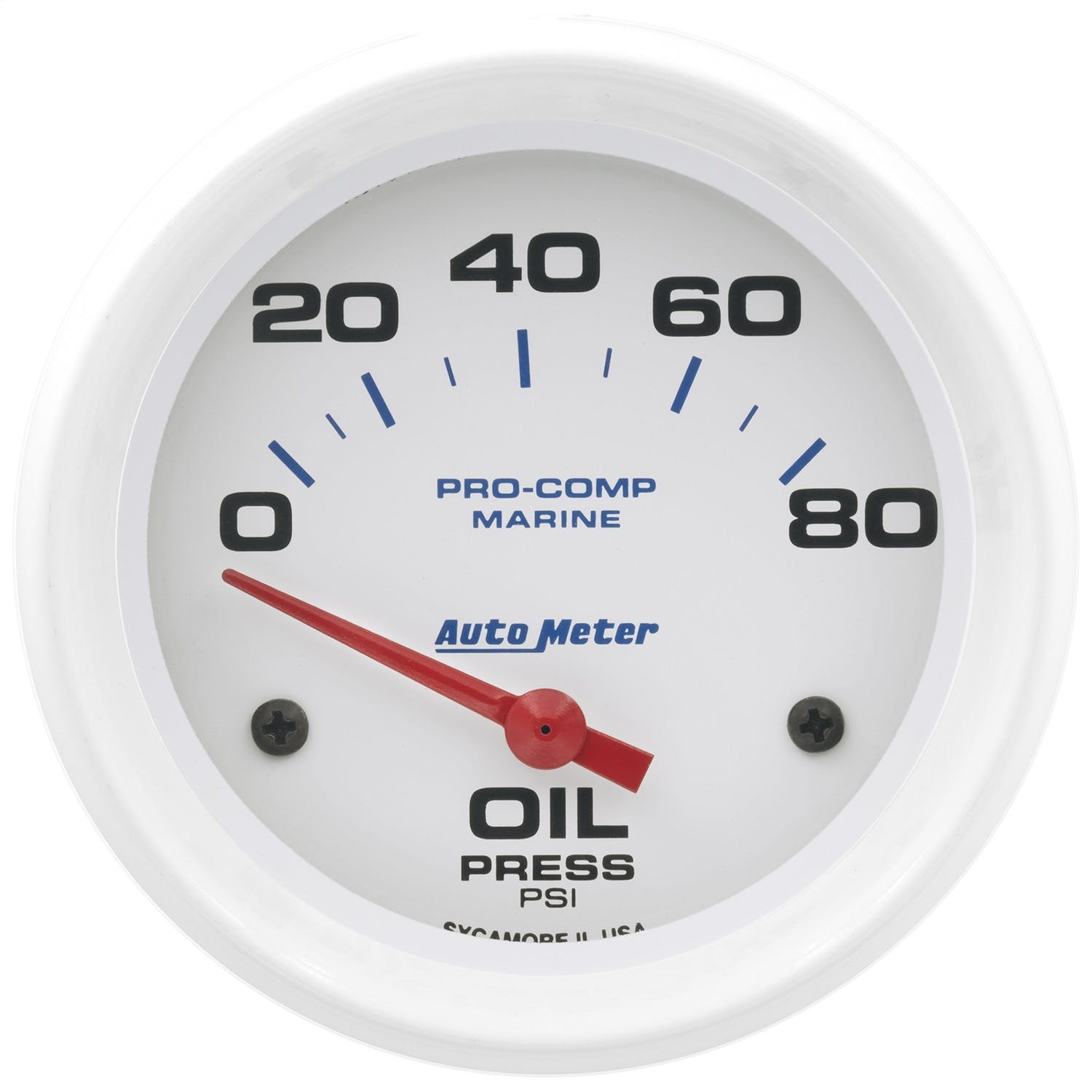 AutoMeter Products 200747 Oil Pressure Gauge, Electric-Marine White 2 5/8, 80PSI