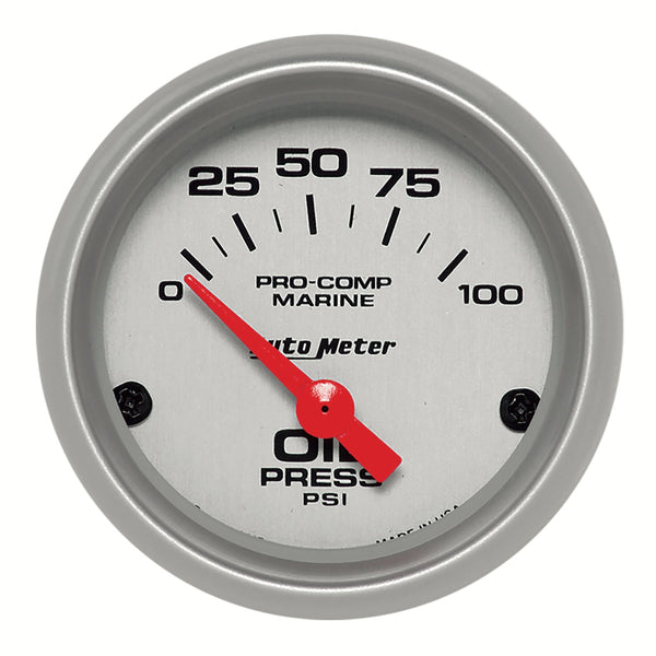 AutoMeter Products 200758-33 Oil Pressure Gauge, Electric-Marine Silver 2 1/16, 100PSI