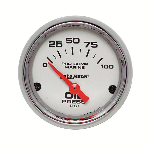 AutoMeter Products 200758-35 Oil Pressure Gauge, Electric-Marine Chrome 2 1/16, 100PSI