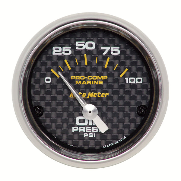 AutoMeter Products 200758-40 Oil Pressure Gauge, Electric-Marine Carbon Fiber 2 1/16, 100PSI