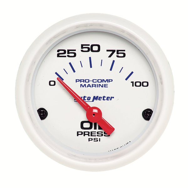 AutoMeter Products 200758 Oil Pressure Gauge, Electric-Marine White 2 1/16, 100PSI