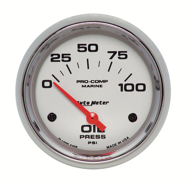 AutoMeter Products 200759-35 Oil Pressure Gauge, Electric-Marine Chrome 2 5/8, 100PSI