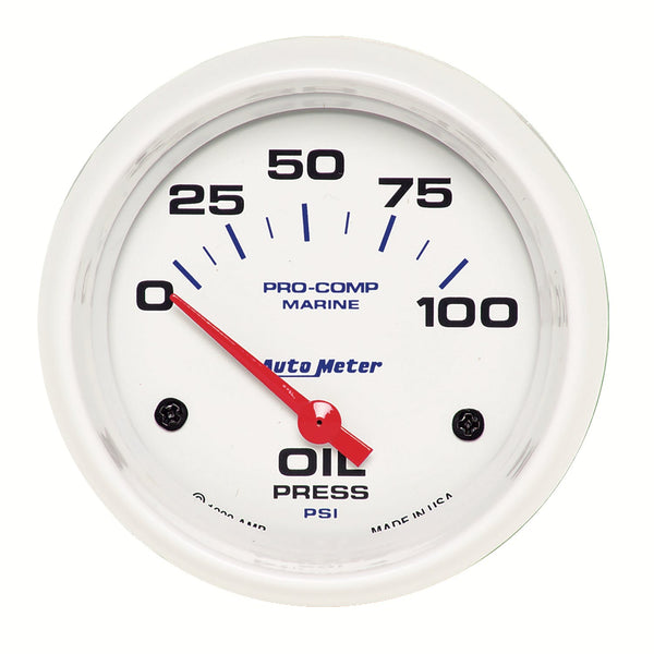 AutoMeter Products 200759 Oil Pressure Gauge, Electric-Marine White 2 5/8, 100PSI