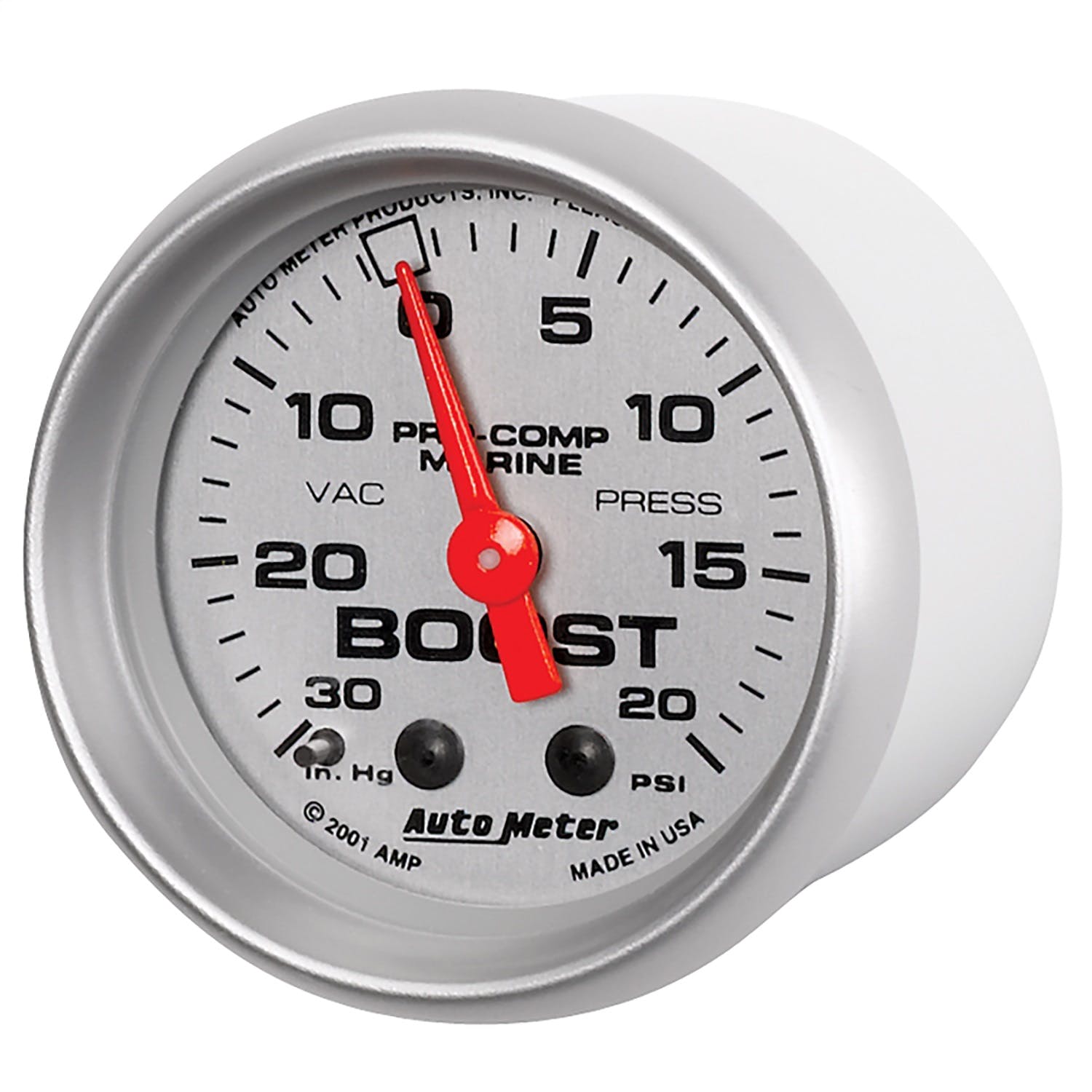 AutoMeter Products 200774-33 Vacuum/Boost Gauge, Mechanical-Marine Silver 2 1/16, 30INHG-20PSI