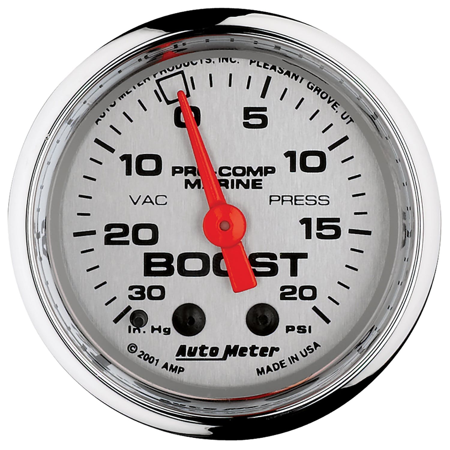 AutoMeter Products 200774-35 Vacuum/Boost Gauge, Mechanical-Marine Chrome 2 1/16, 30INHG-20PSI