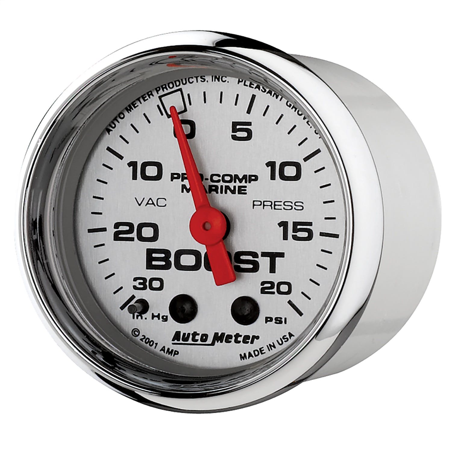 AutoMeter Products 200774-35 Vacuum/Boost Gauge, Mechanical-Marine Chrome 2 1/16, 30INHG-20PSI