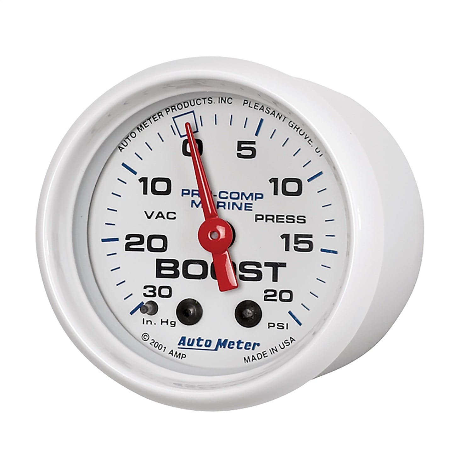 AutoMeter Products 200774 Vacuum/Boost Gauge, Mechanical-Marine White 2 1/16, 30INHG-20PSI