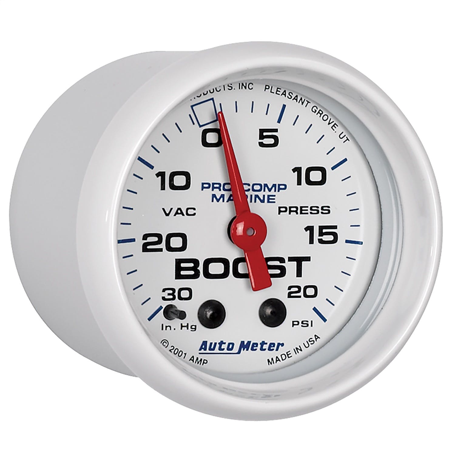 AutoMeter Products 200774 Vacuum/Boost Gauge, Mechanical-Marine White 2 1/16, 30INHG-20PSI