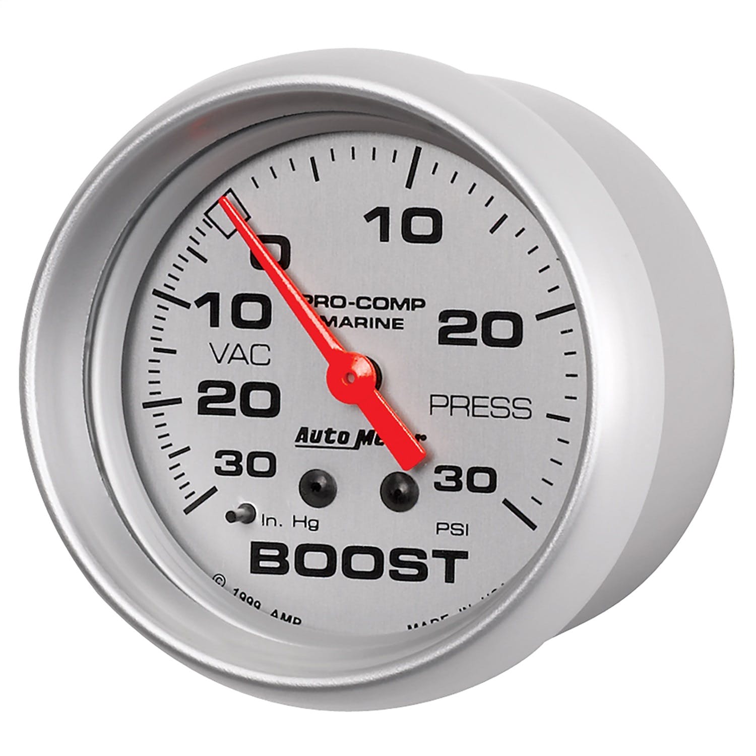 AutoMeter Products 200775-33 Vacuum/Boost Gauge, Mechanical-Marine Silver 2 5/8, 30INHG-30PSI