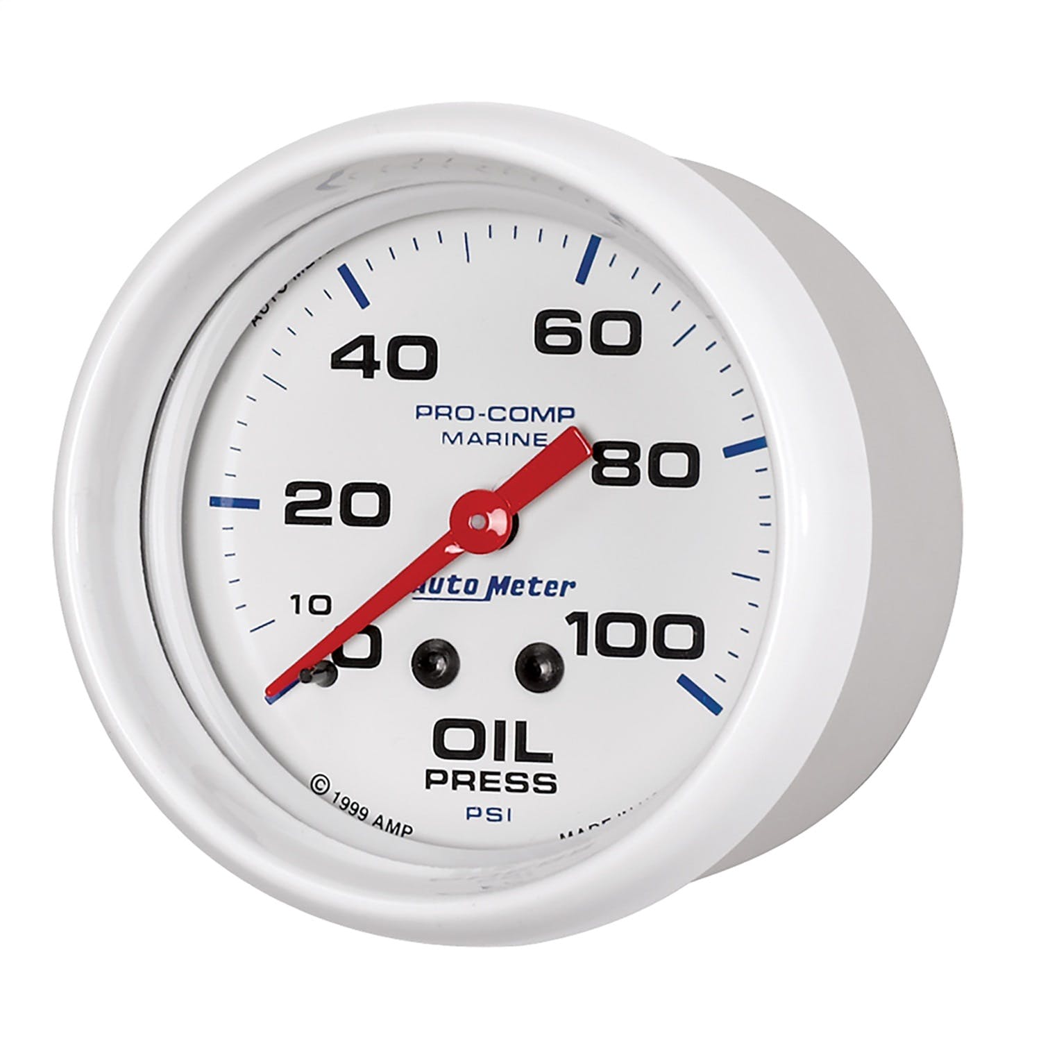 AutoMeter Products 200777 Oil Pressure Gauge, Mechanical-Marine White 2 5/8, 100PSI