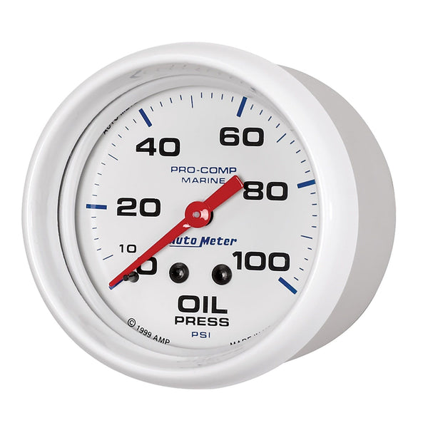 AutoMeter Products 200777 Oil Pressure Gauge, Mechanical-Marine White 2 5/8, 100PSI