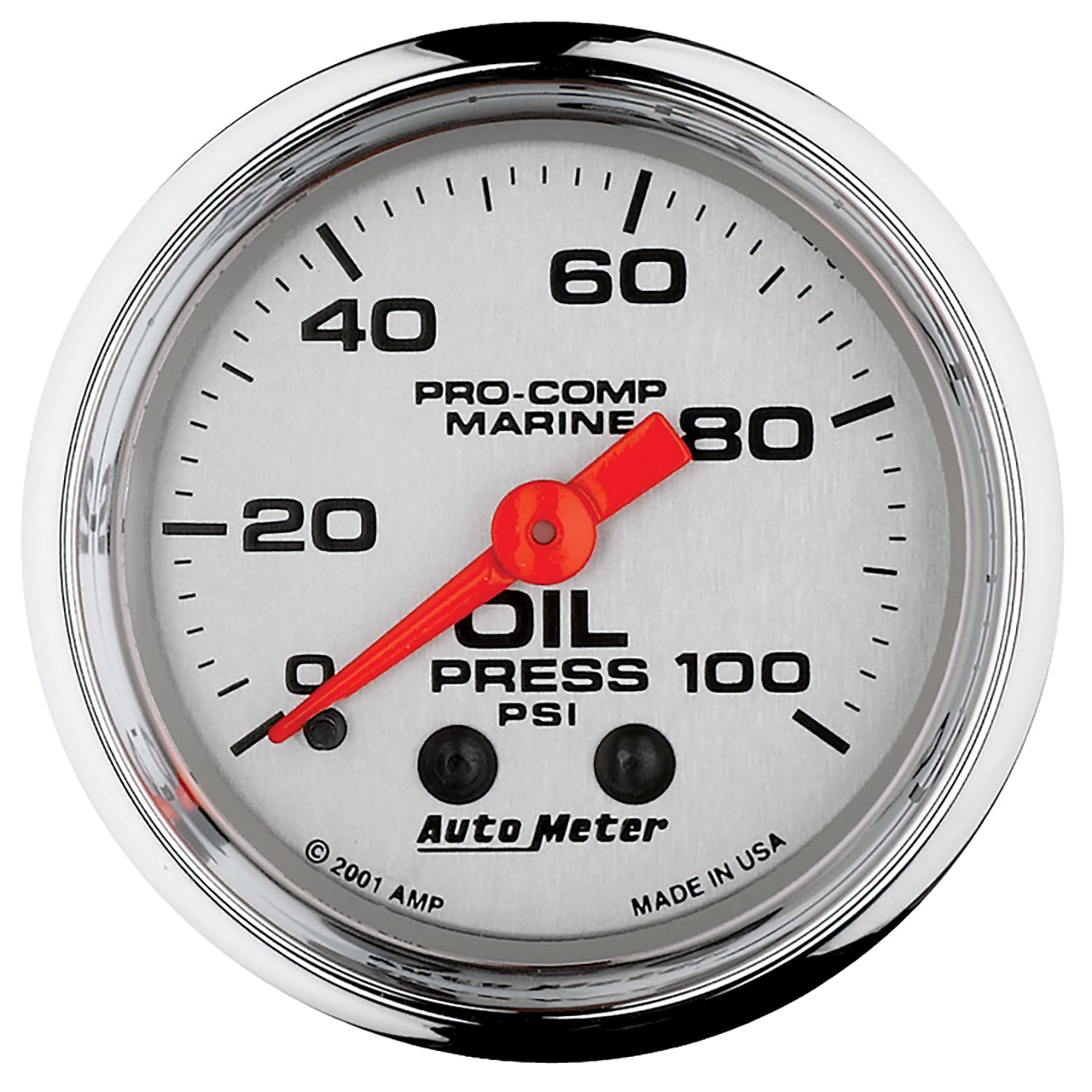 AutoMeter Products 200790-35 Oil Pressure Gauge, Mechanical-Marine Chrome 2 1/16, 100PSI