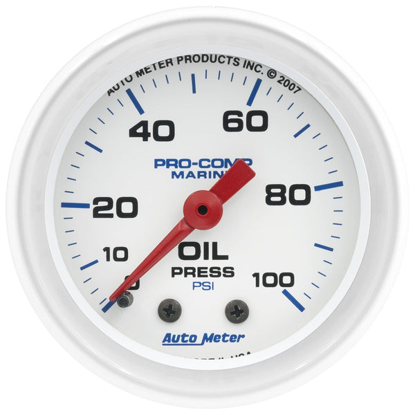 AutoMeter Products 200790 Oil Pressure Gauge, Mechanical-Marine White 2 1/16, 100PSI