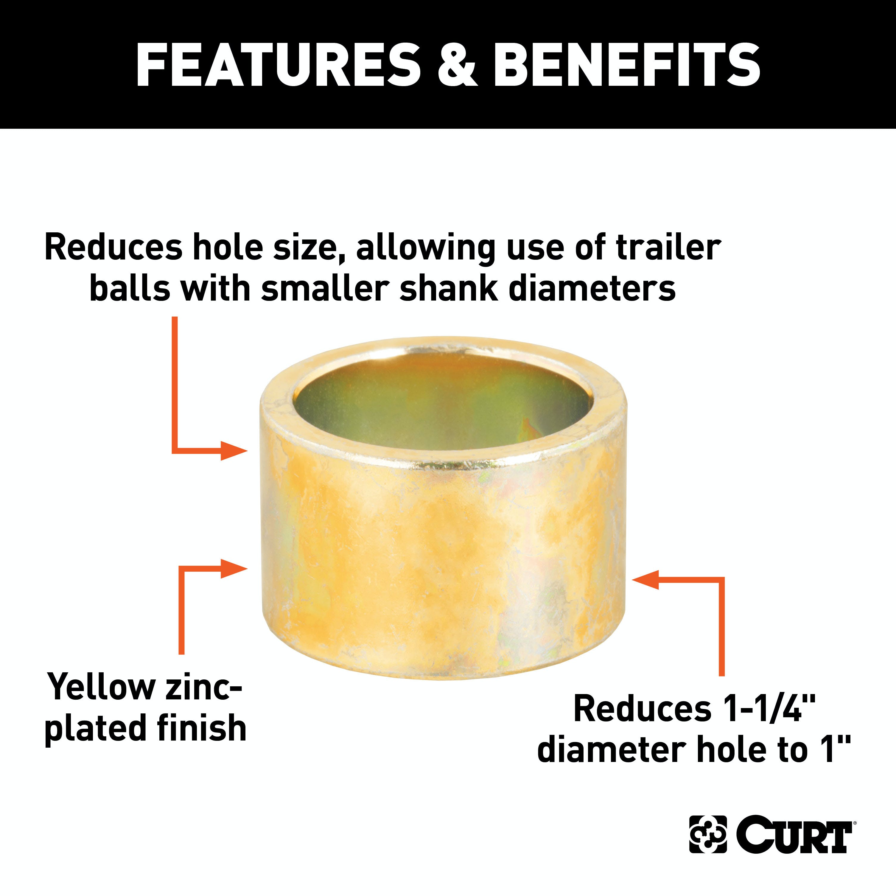 CURT 21201 Trailer Ball Reducer Bushing (From 1-1/4 to 1 Stem, Packaged)