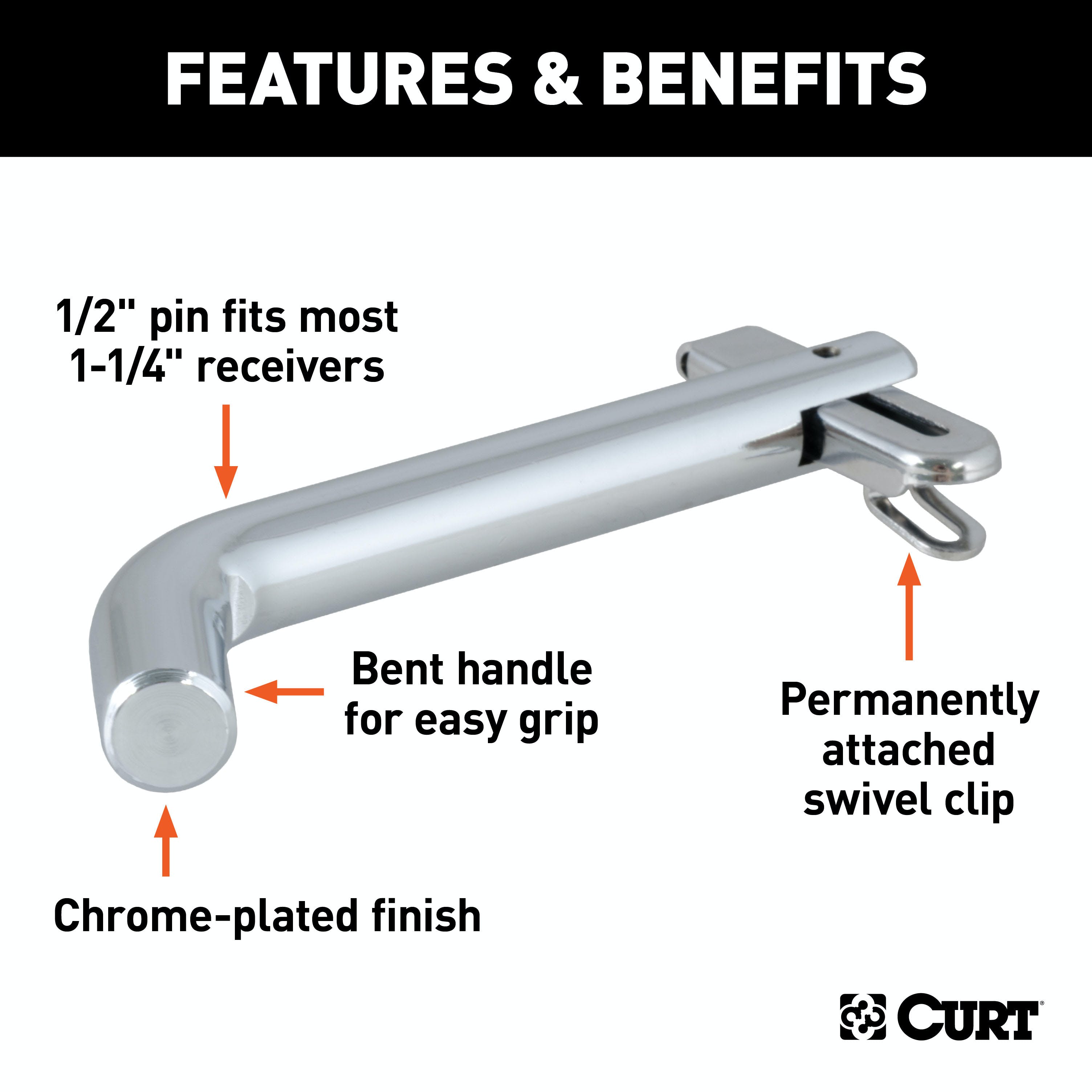 CURT 21541 1/2 Swivel Hitch Pin (1-1/4 Receiver, Chrome, Packaged)
