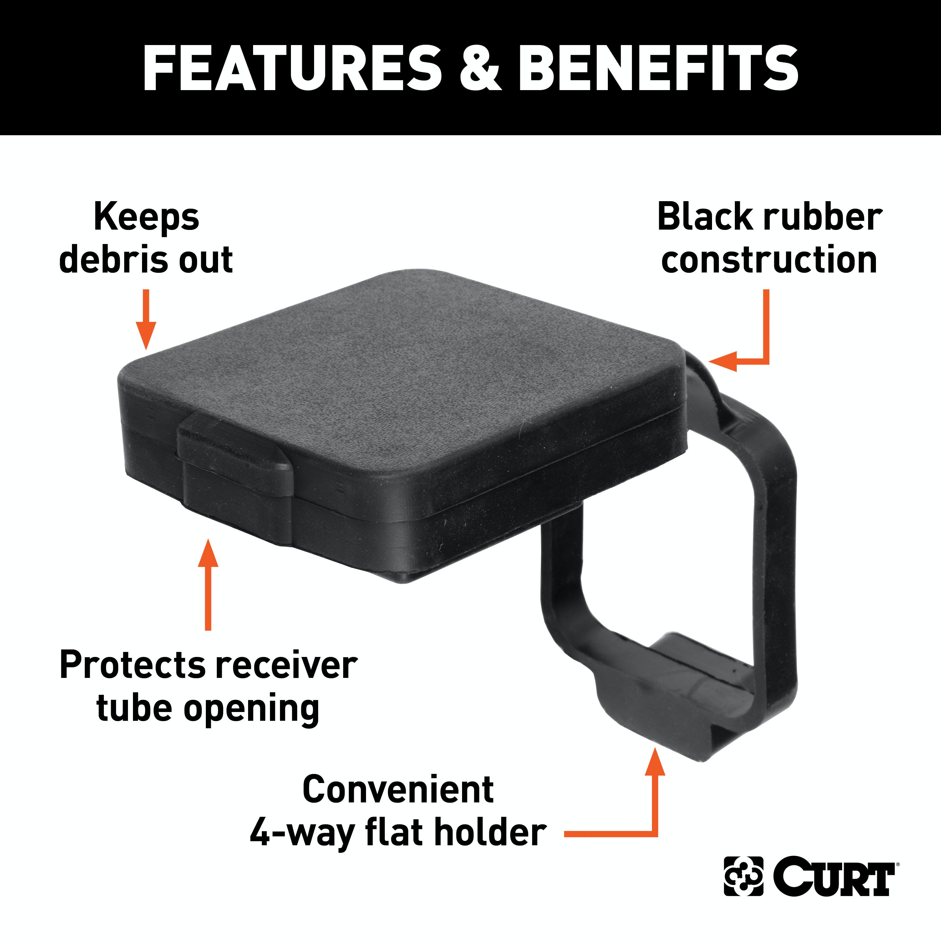 CURT 21728 2 Rubber Hitch Tube Cover with 4-Way Flat Holder (Packaged)