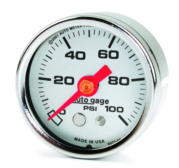 AutoMeter Products 2180 Auto Gage Series Dampened-Movement Pressure Gauge Silver 0-100 PSI 1-1/2 inch