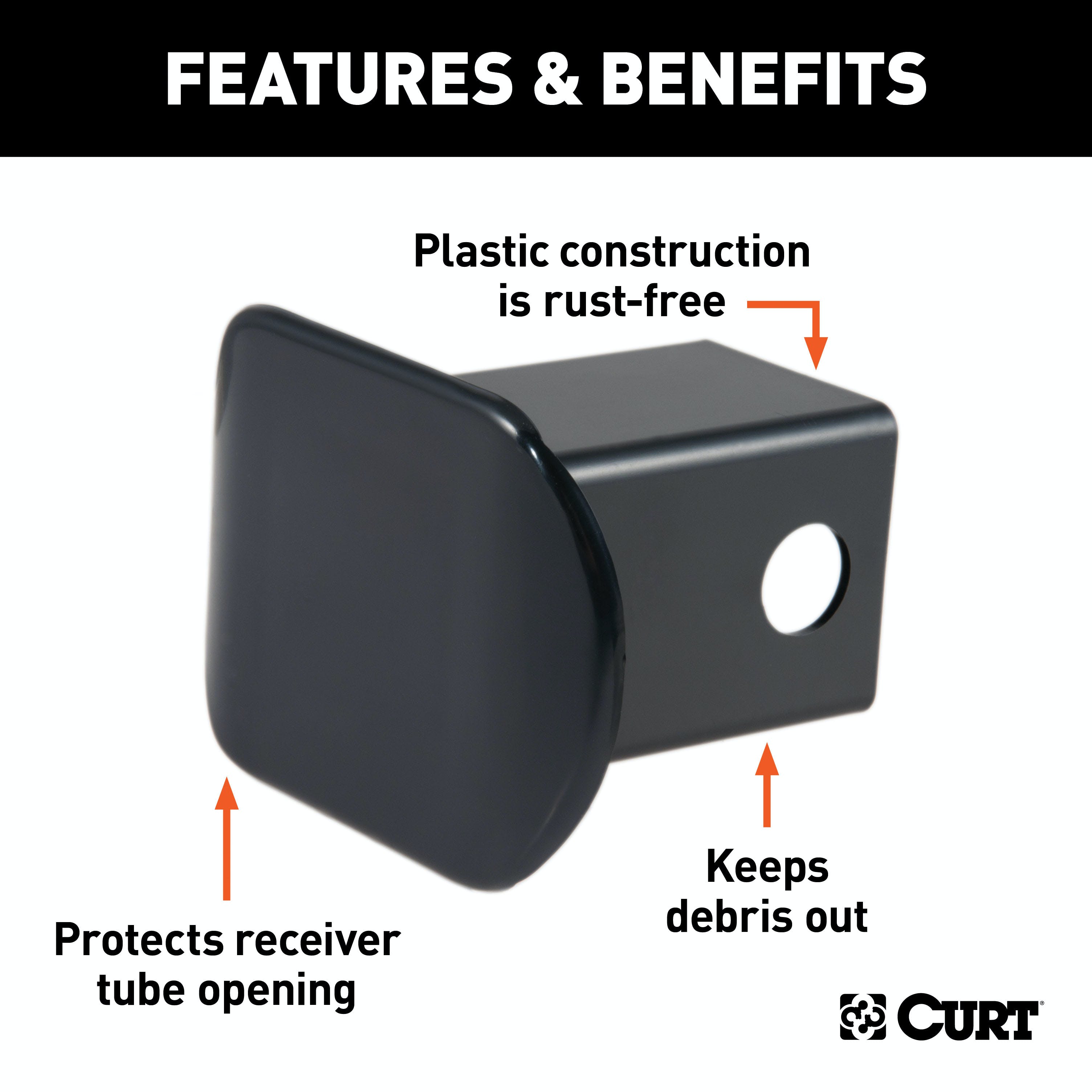 CURT 22181 2 Black Plastic Hitch Tube Cover (Packaged)