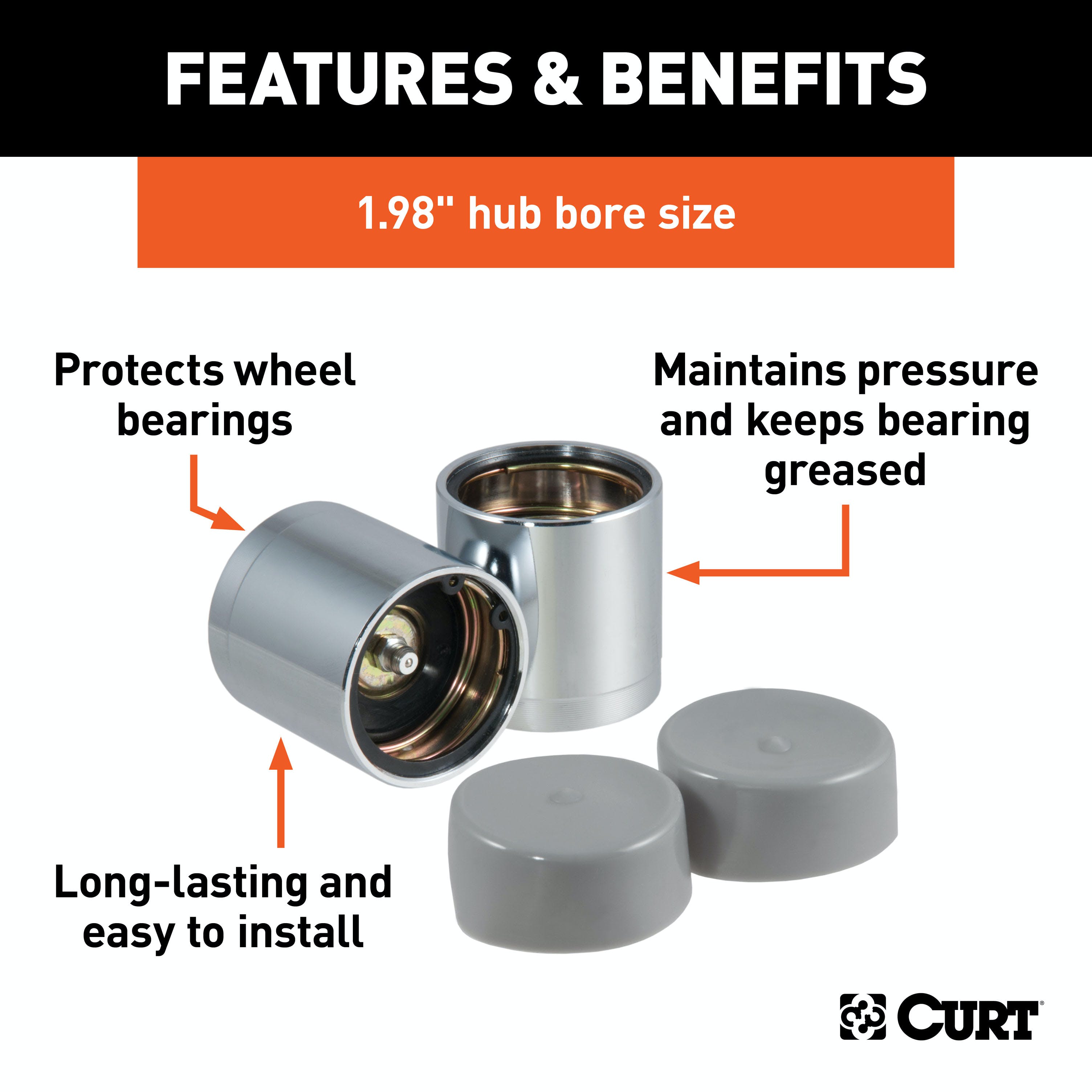 CURT 22198 1.98 Bearing Protectors and Covers (2-Pack)