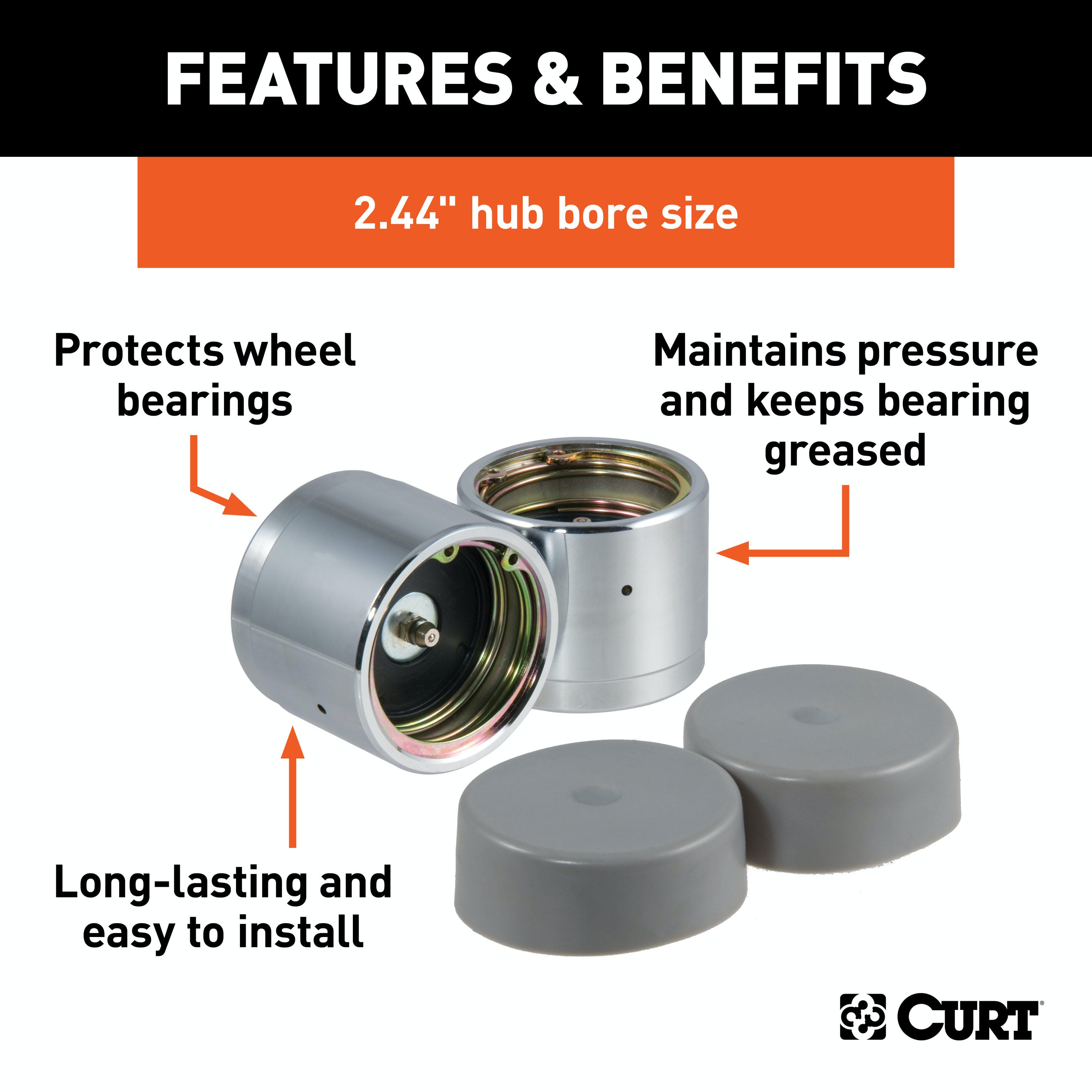CURT 22244 2.44 Bearing Protectors and Covers (2-Pack)