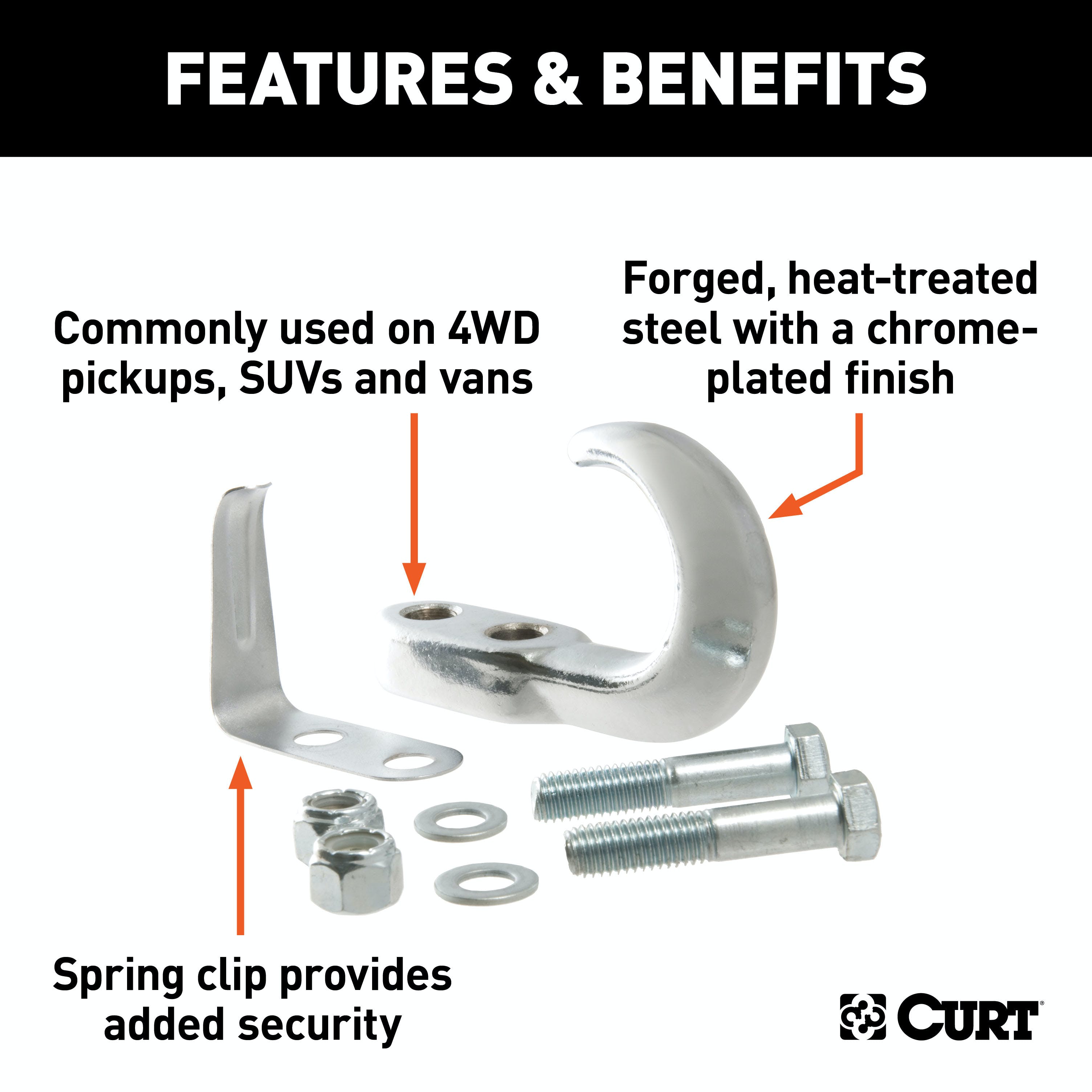 CURT 22401 Tow Hook with Hardware (10,000 lbs., Chrome)