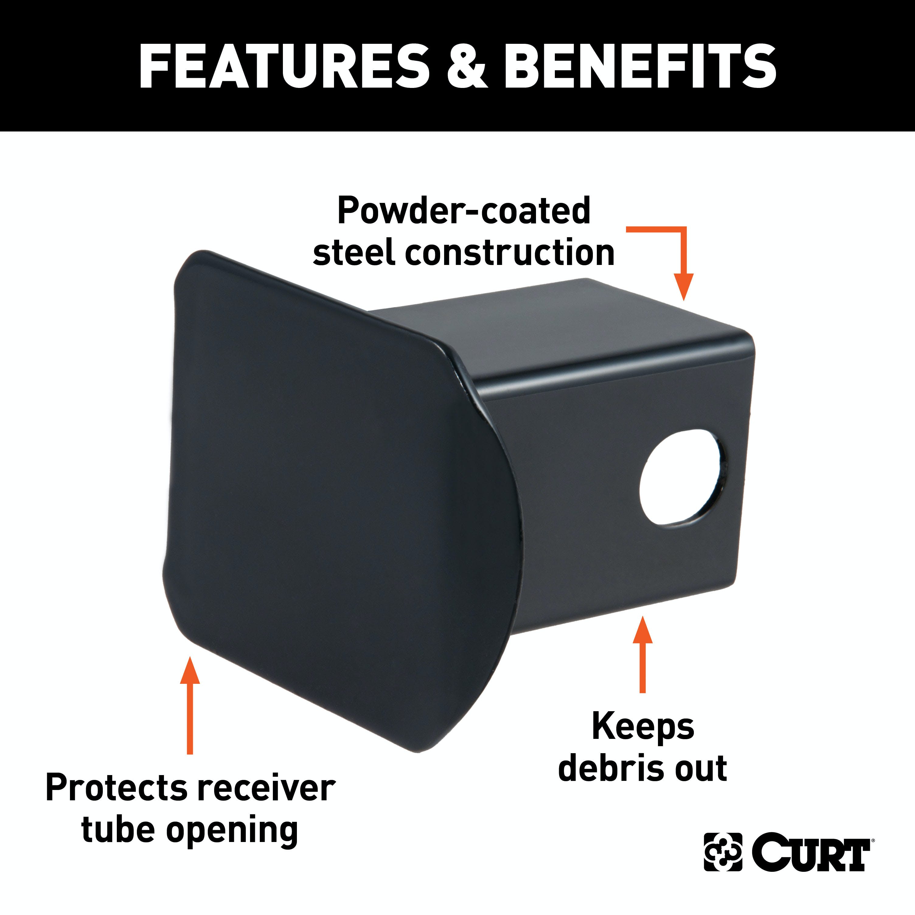 CURT 22751 2 Black Steel Hitch Tube Cover (Packaged)