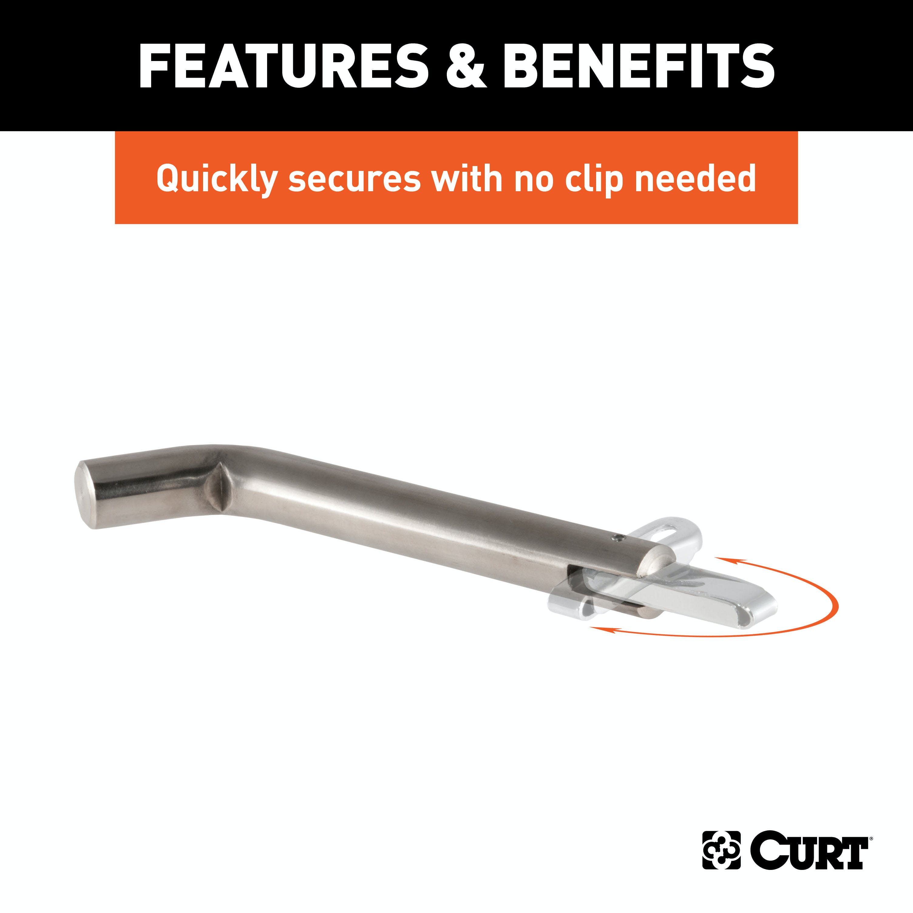 CURT 23582 5/8 Swivel Hitch Pin (2 Receiver, Stainless, Packaged)